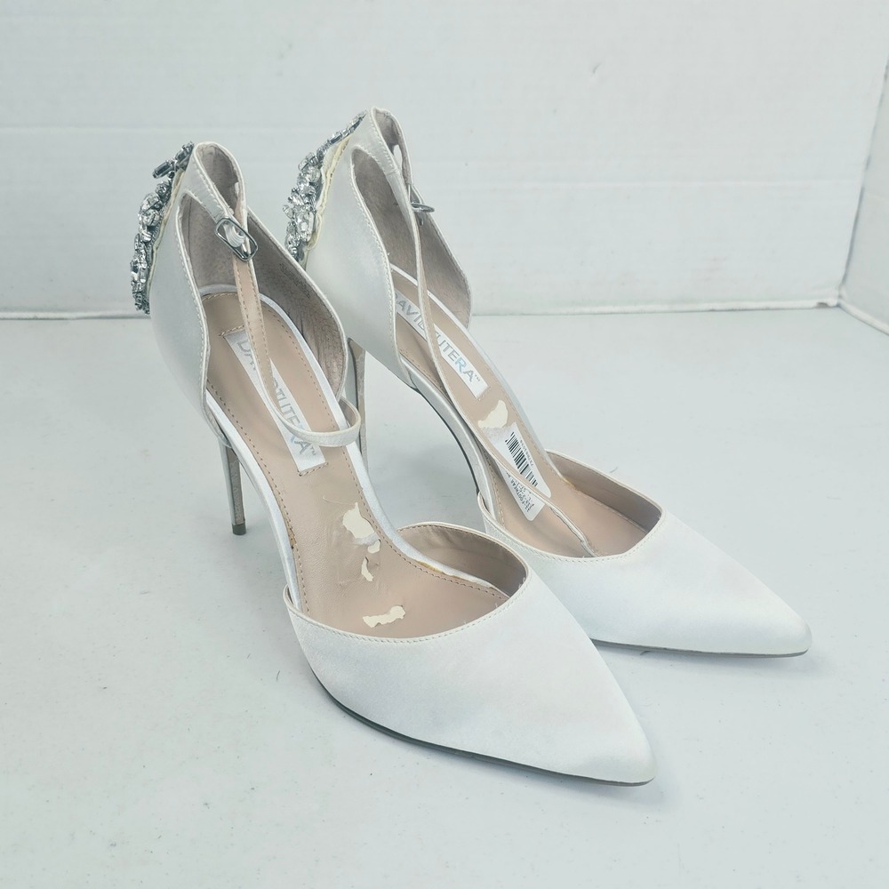 David Tutera Womens DT-ARIA Pump 8.5 White Satin Crystal Embellished Heels